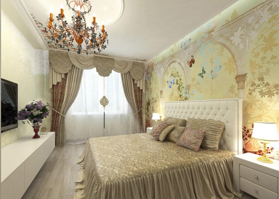 Фрески в интерьере спальни