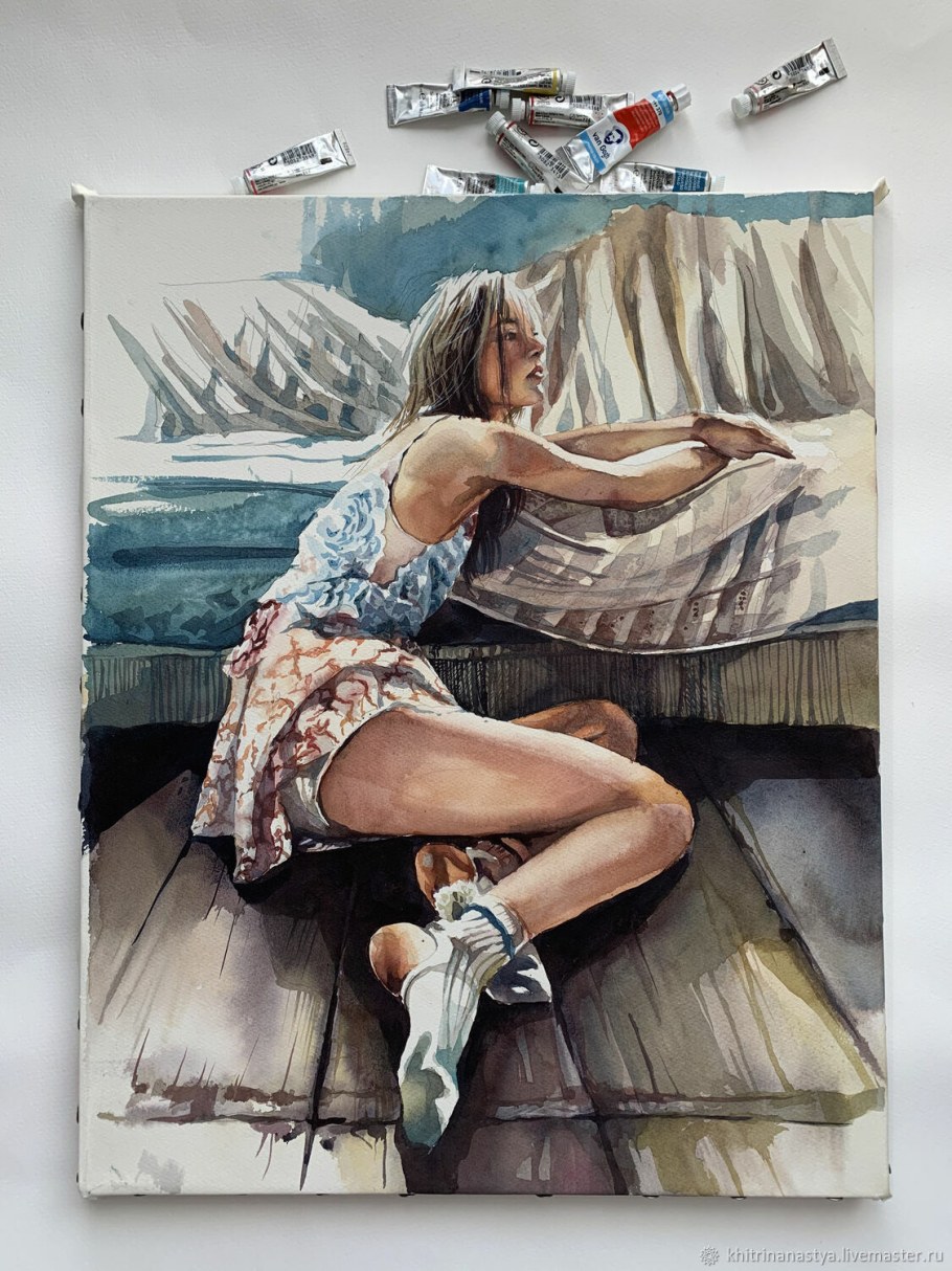 Картины девушек акварелью