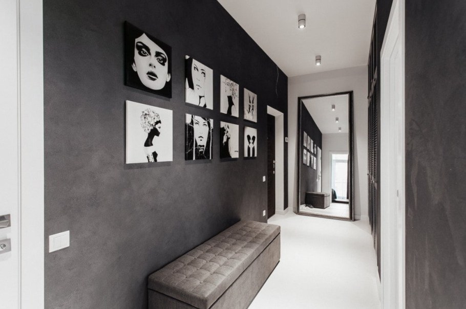Черно белый интерьер прихожей