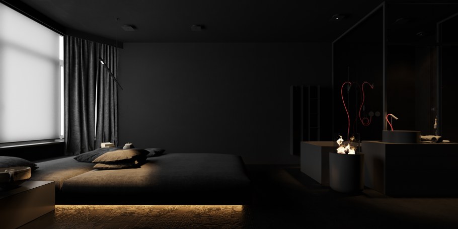 Тотал Блэк спальня Минимализм