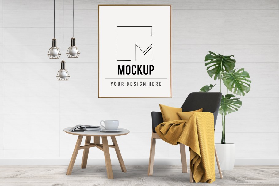 Мокап стена в интерьере