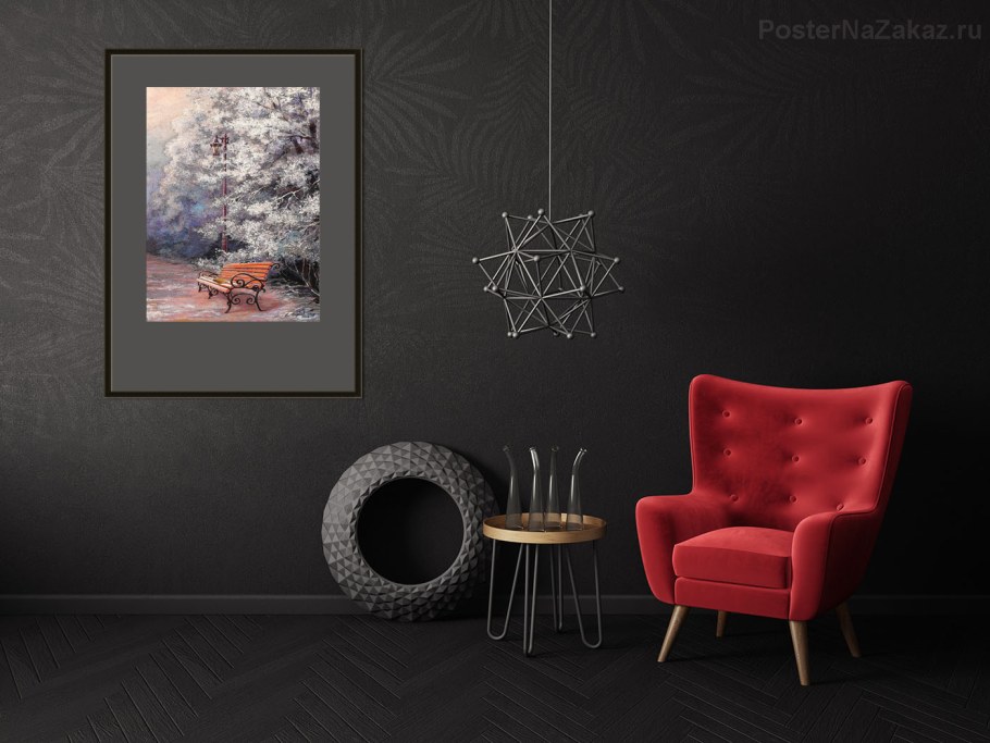 Картина в темном интерьере