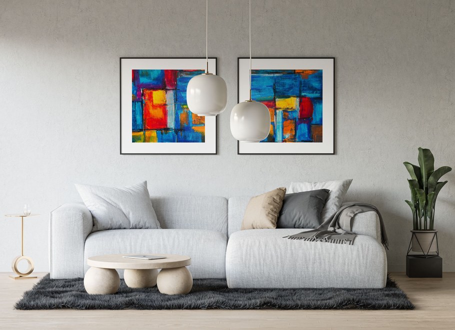 Мокап картина в интерьере поп арт