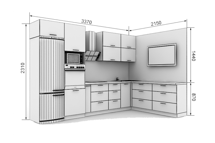 Угловая кухня 4м с размерамм