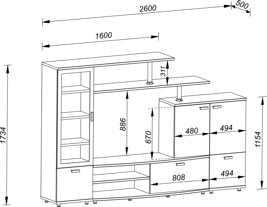 Стенка гостиная "МГС-7" схема