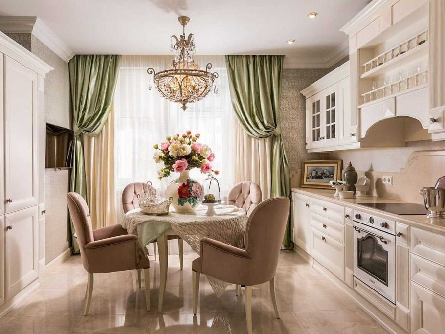 Кухня-гостиная 17 кв м Неоклассика