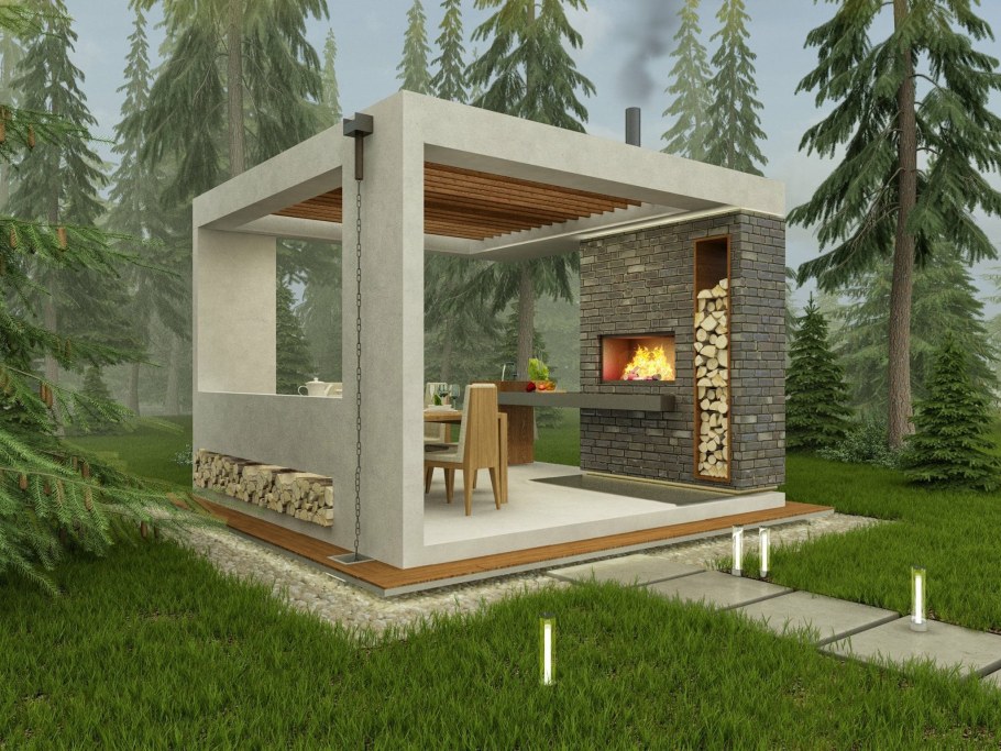 Современная беседка с барбекю