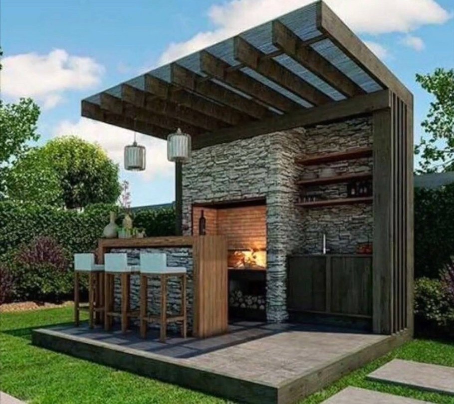 Пергола патио с мангалом