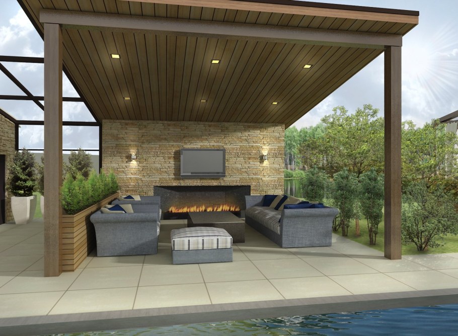 Терраса с зоной барбекю в частном доме