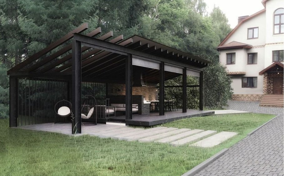 Беседка с мангальной зоной проекты в стиле лофт