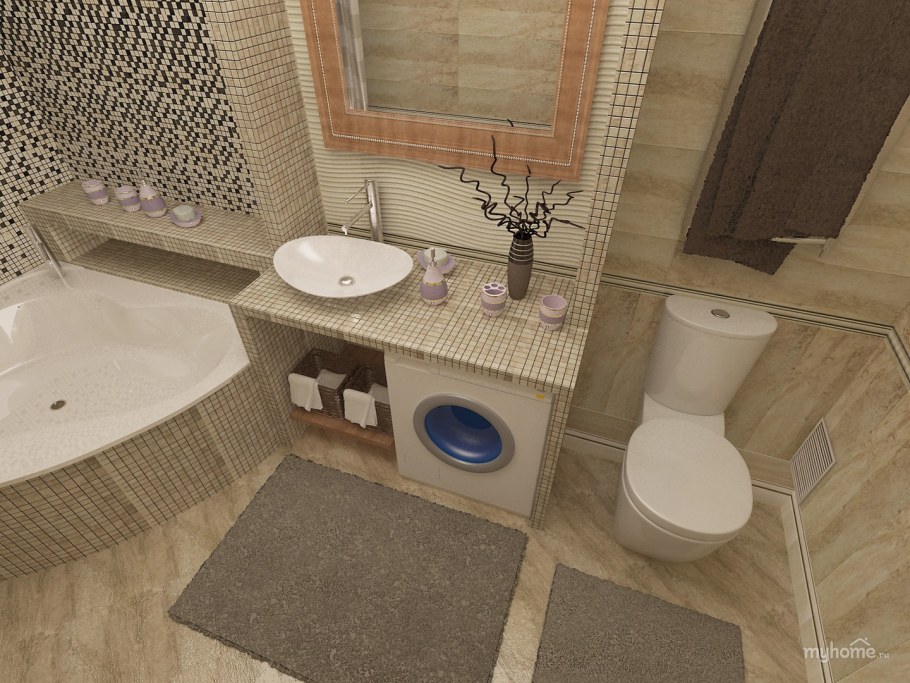 Планировка в ванной совмещенной с туалетом