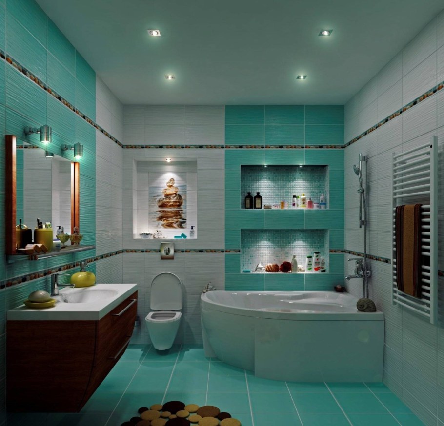 Интерьер ванной комнаты с туалетом