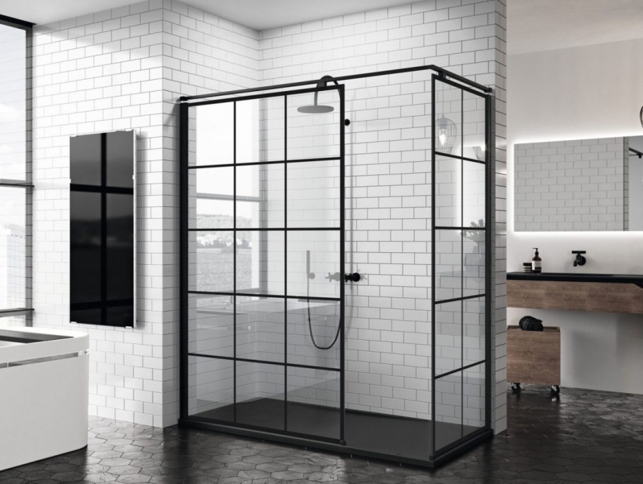 Квадро душевая ширма Black 80х120 см стеклянный