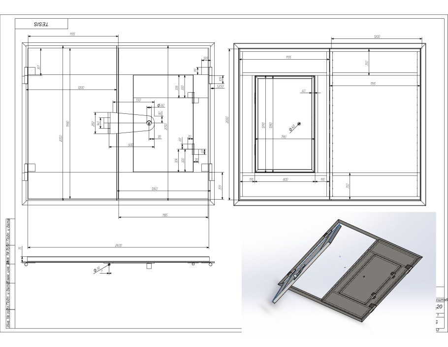 Чертёж распашных ворот гаража проём 3м