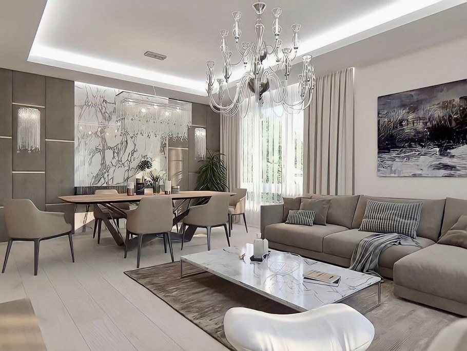 Гостиная совмещенная со столовой