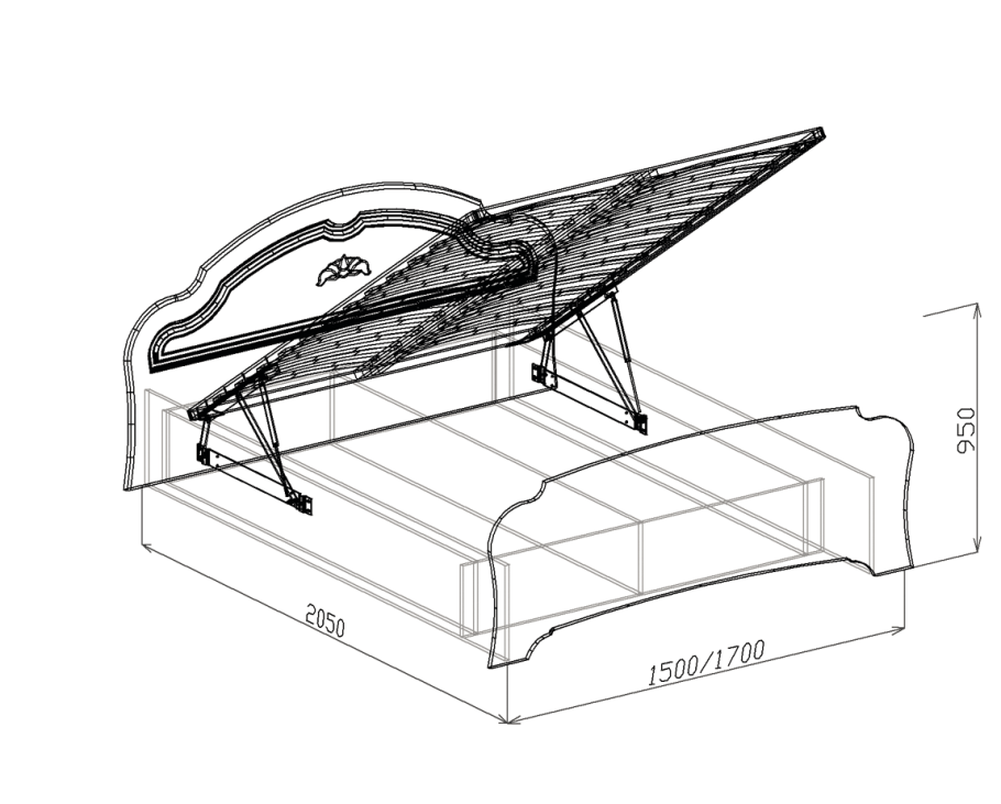 Чертеж кровати 1600х2000 с подъемным механизмом