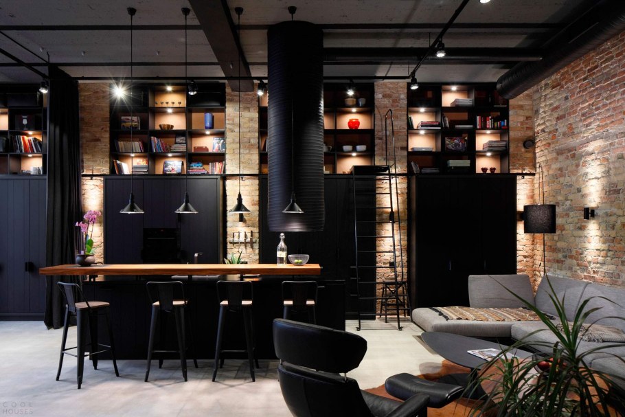 Черный лофт интерьер