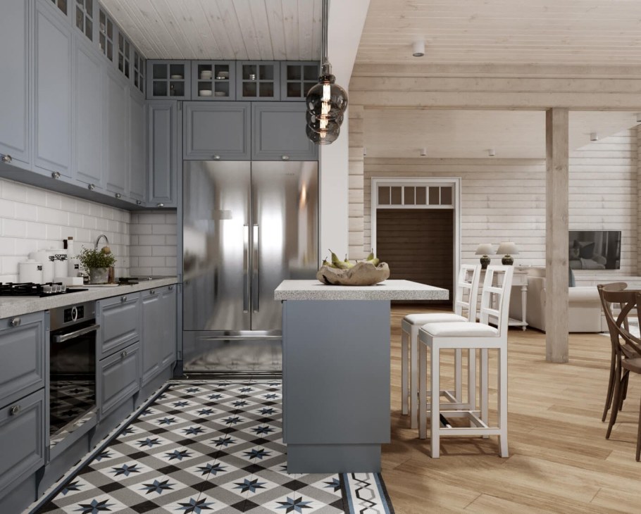 Кухня в скандинавском стиле в деревянном доме