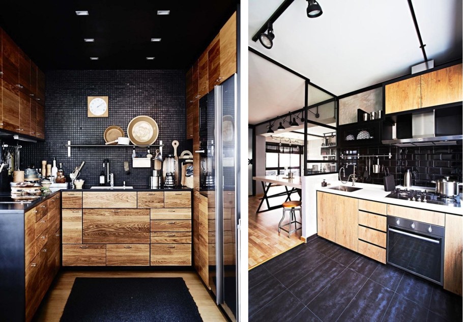 Кухня черная с деревом