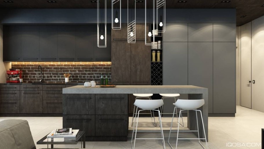 Серая кухня лофт