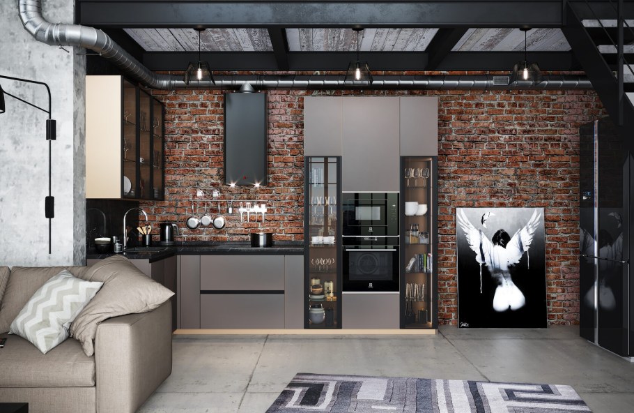 Кухня в стиле лофт 14м2