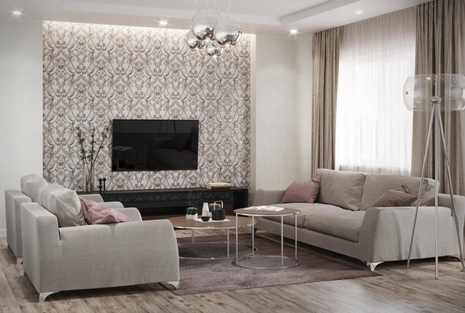 Модные тенденции стен в гостиной