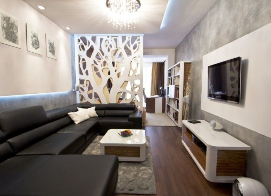 Планировка узкой длинной гостиной