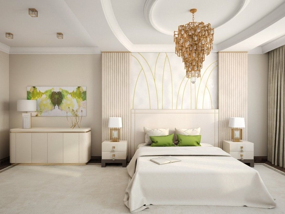 Спальня в стиле арт деко в светлых тонах
