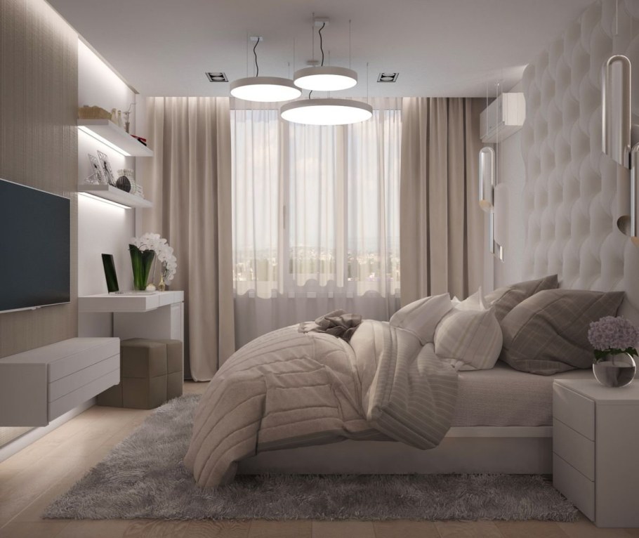 Дизайнерская спальня в светлых тонах