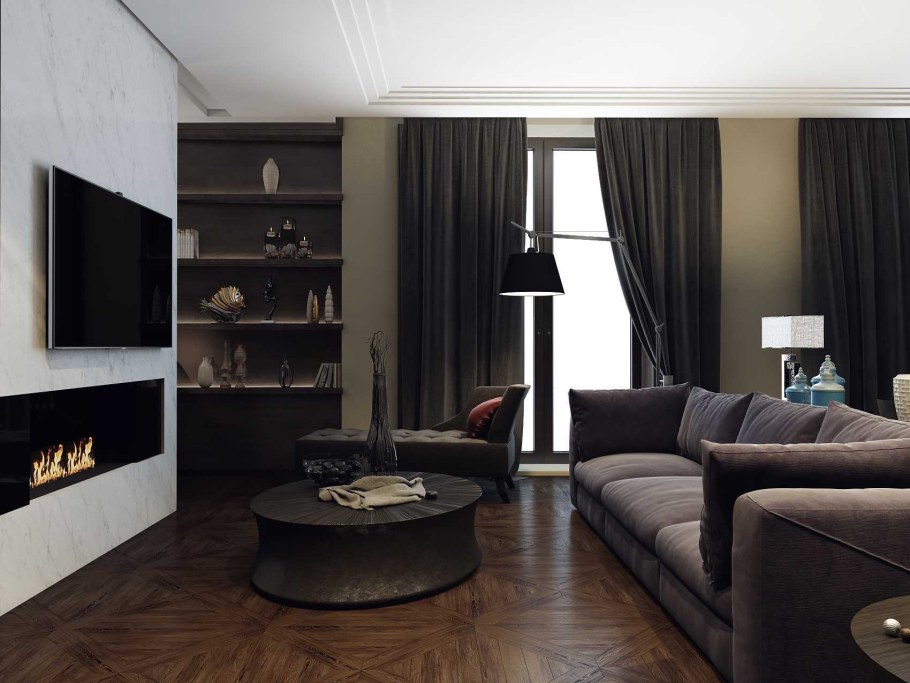 Гостиная в темных тонах