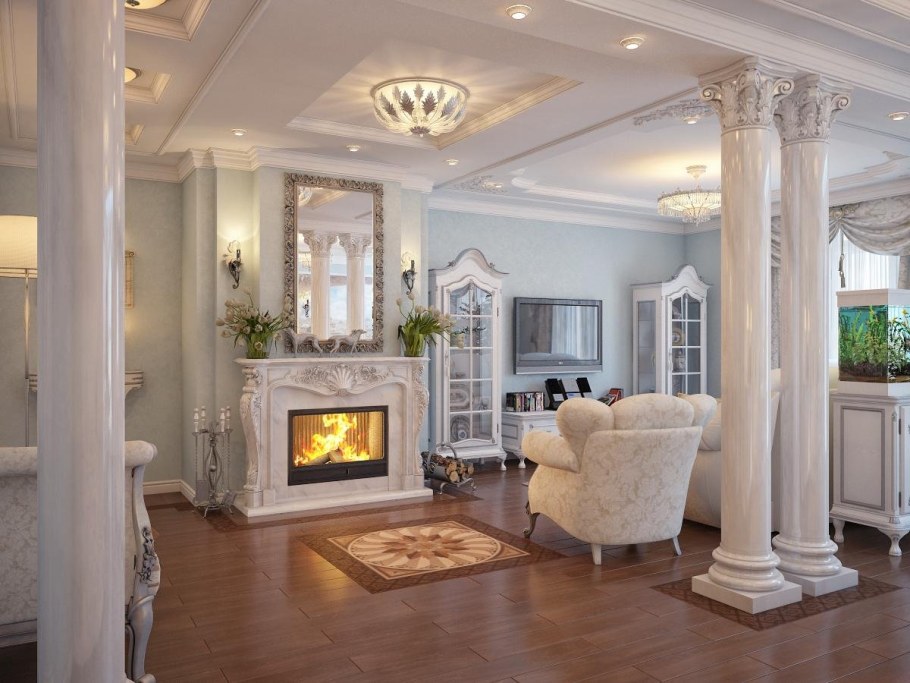 Колонны в интерьере гостиной