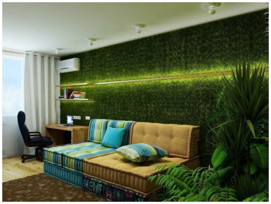 Газон на стене в интерьере