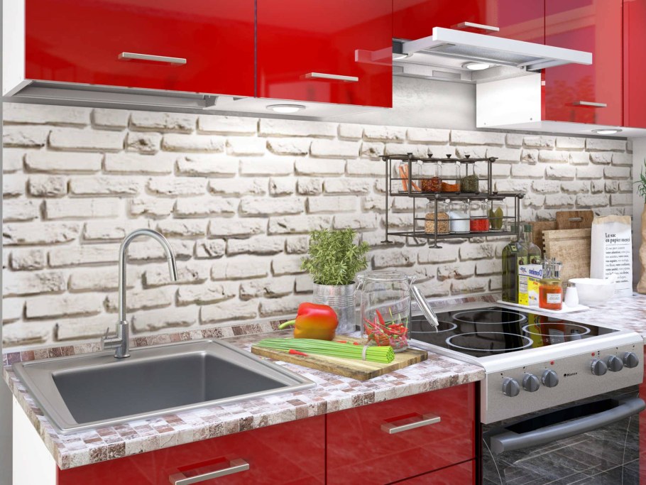 Фартук из кирпича на кухню