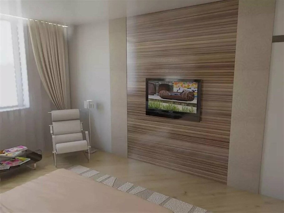 Отделка стены ламинатом в гостиной