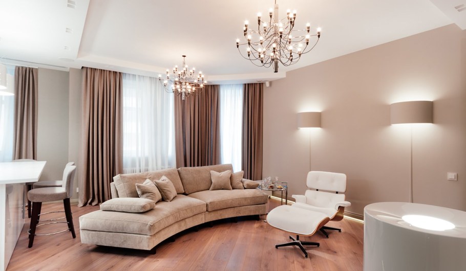 Бежевый интерьер гостиной