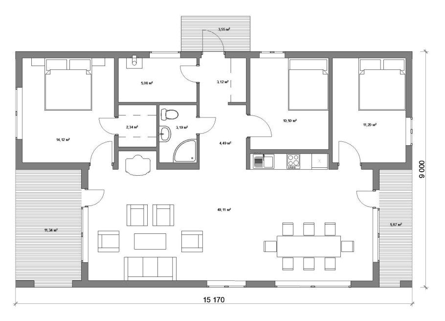 Одноэтажный каркасный дом 120 кв м