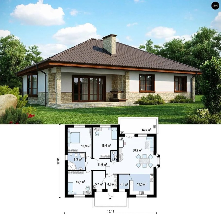 Одноэтажный дом 120кв с террасой
