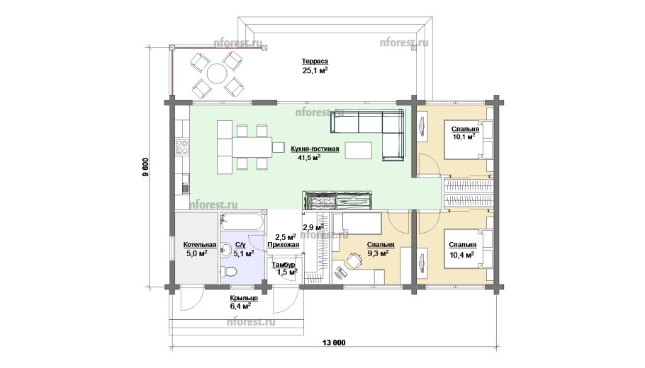 Одноэтажный дом 120м планировка