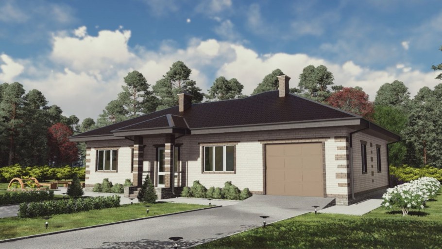 Одноэтажный дом с гаражом 150кв м