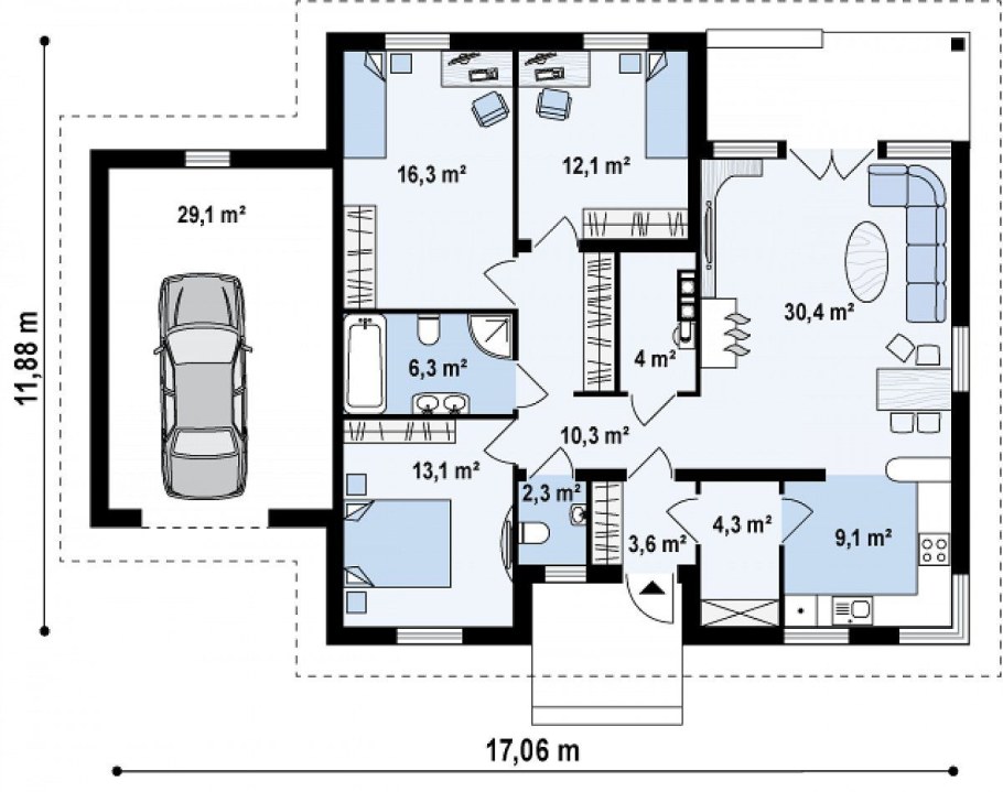 Одноэтажный дом 110 кв м планировка