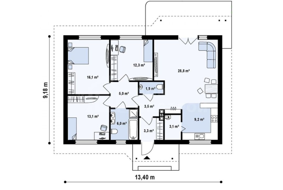 План дома 100 кв м одноэтажный с тремя спальнями