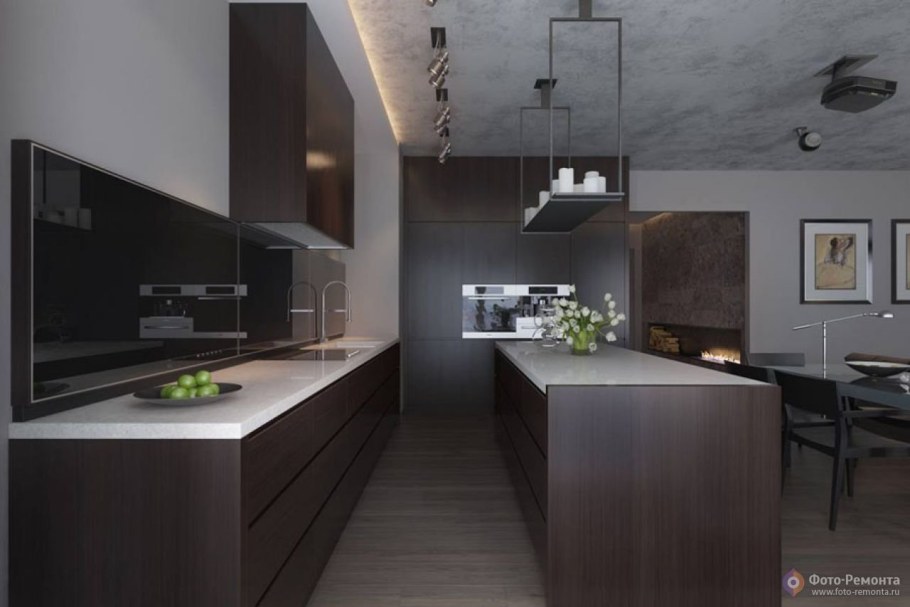 Кухня в стиле Минимализм в темных тонах