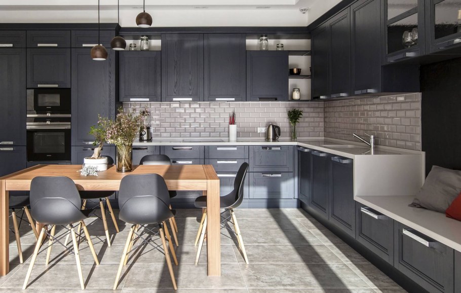 Кухня в темно сером цвете