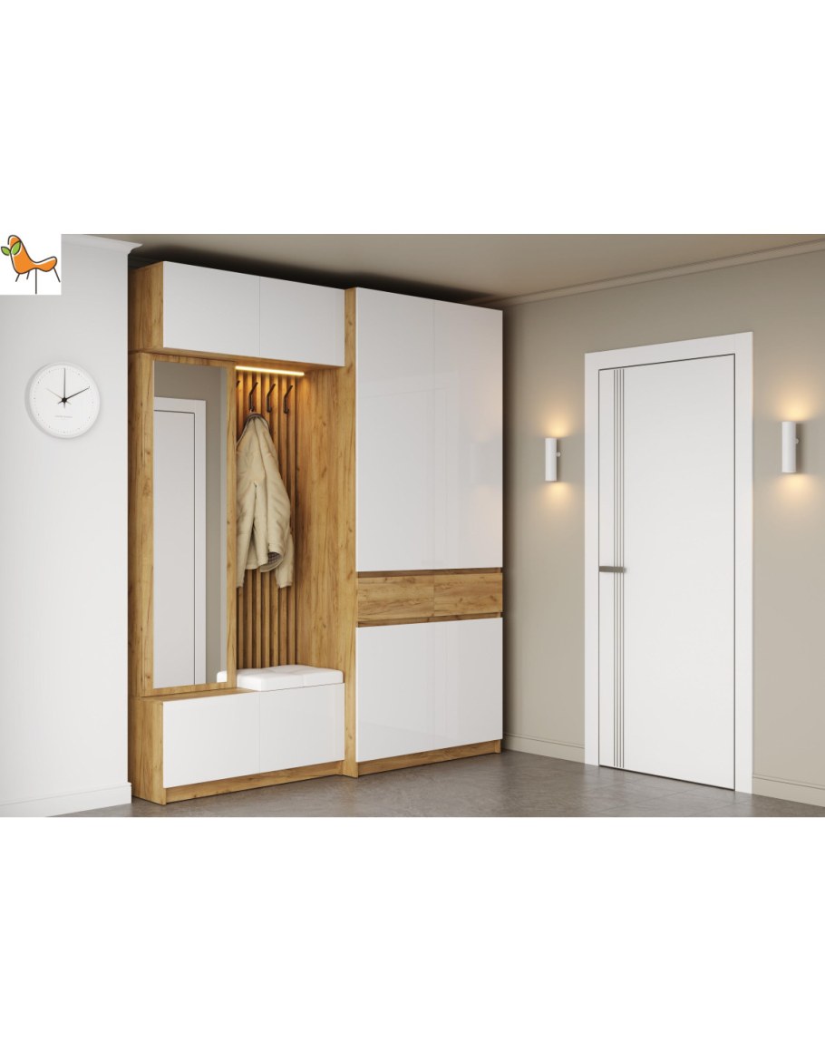 Прихожая Бостон дуб крафт золотой белый глянец