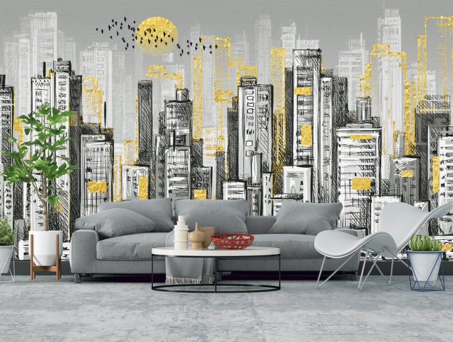 Абстрактные фотообои в интерьере