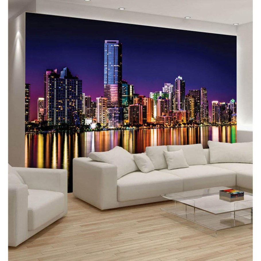 Комната с фотообоями ночного города