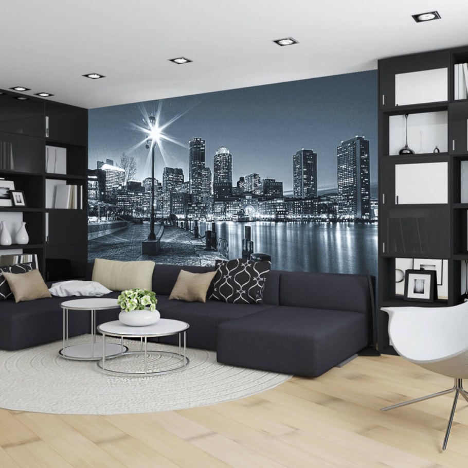 Черно белые фотообои в интерьере