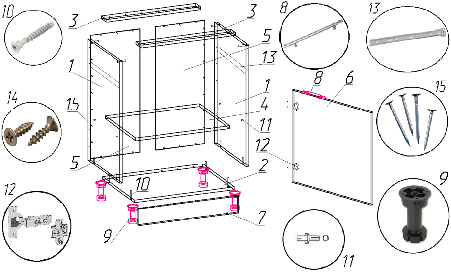 Схема сборки кухонного шкафа Нижнего