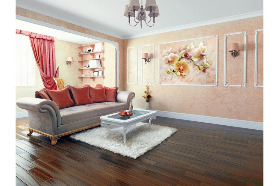 Стена с молдингами в гостиной