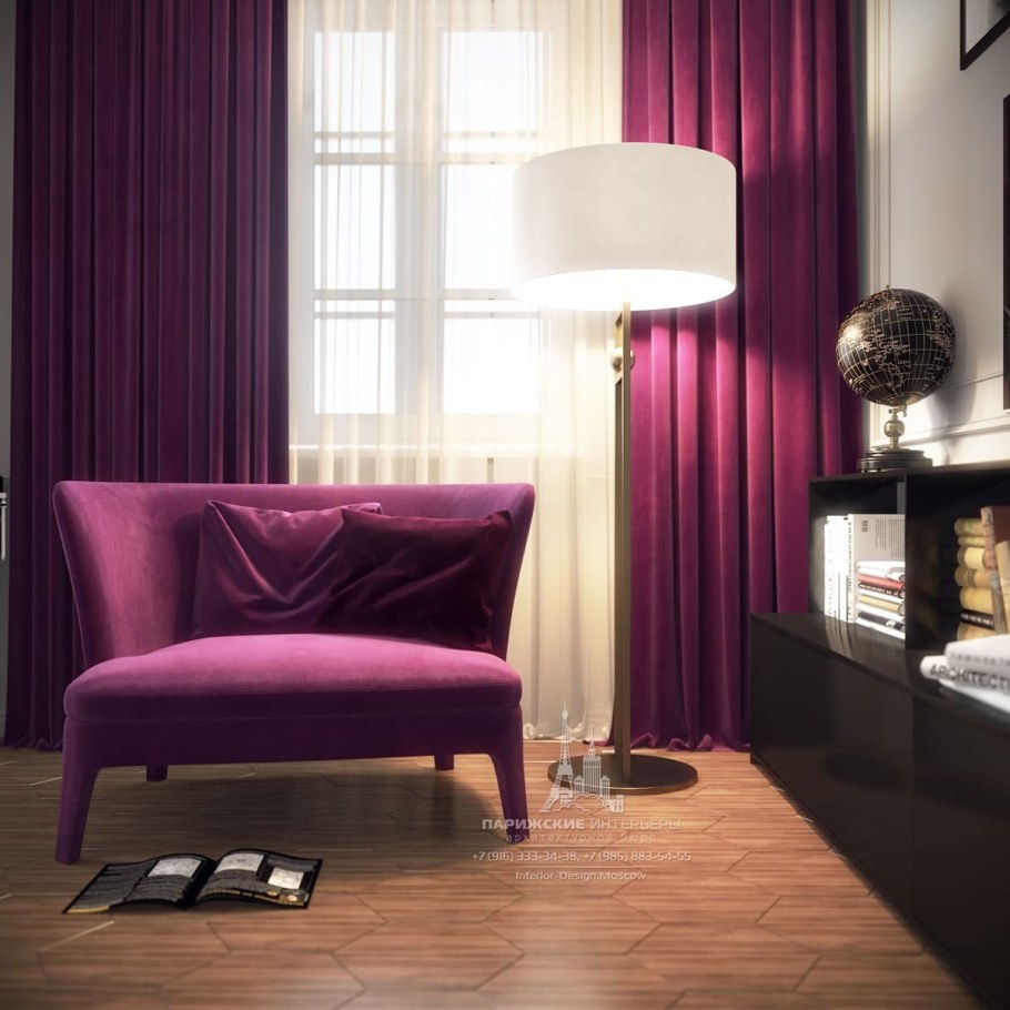 Бордовые шторы в интерьере